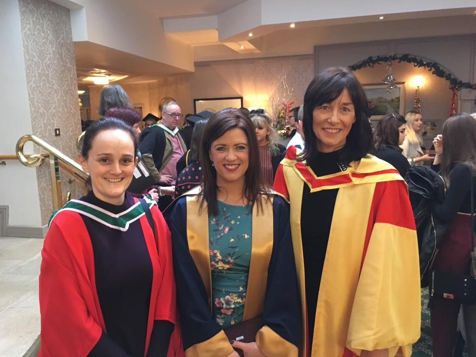 <p>Dr Yvonne McDermott, Dr Fiona White, Dr Deirdre Garvey (Head of Department), pictured at a GMIT Mayo conferring ceremony in recent years.</p>
