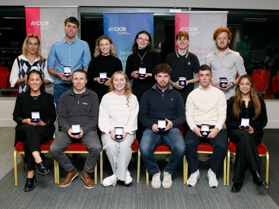 <p> ATU teams from Galway, Donegal and Sligo campuses, placed 1st 2nd and 3rd respectively in the CIOB national challenge:<br />
Front row, L to R: Amy Donohoe from Sligo, Kenneth Hynes from Galway city, Kara Earle from Athlone, Co Westmeath, Liam McDonagh from Corofin, Co Galway, Simon O’Grady from Kilbeacanty, Co Galway, and Stephanie Cardenas from Canada                 <br />
Back row, L to R: Maria McShane, Raphoe,  Mark Siewer from Rathmullan, Maryann McCann from Roscommon,  Meghan Hasselfelt from Canada, Donagh McGowan from Ballyshannon), Adam Stewart from Kilmacrennan.</p>
